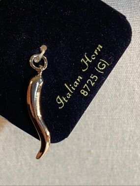 NOS Italian Horn Cornicello Lucky Charm Pendant Silver Tone